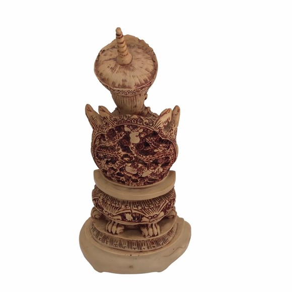 Vintage ASIAN ROYALTY Carved FIGURINES ETCHED SITTING ON SERPENT THRONES 9 1/4” - Picture 10 of 15
